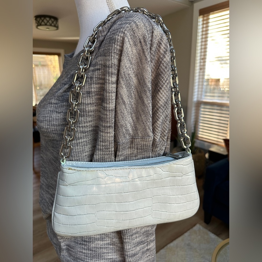 Zara Grey Croc pattern Silver Chain Shoulder Hand Bag